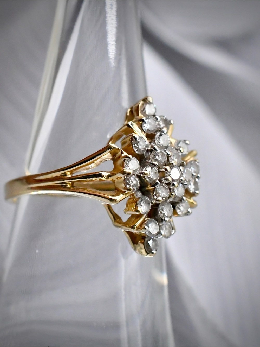 14K Yellow Gold Diamond Cluster Cocktail Ring 0.70ctw Estate Statement 3.86g 5.5 - Picture 7 of 13